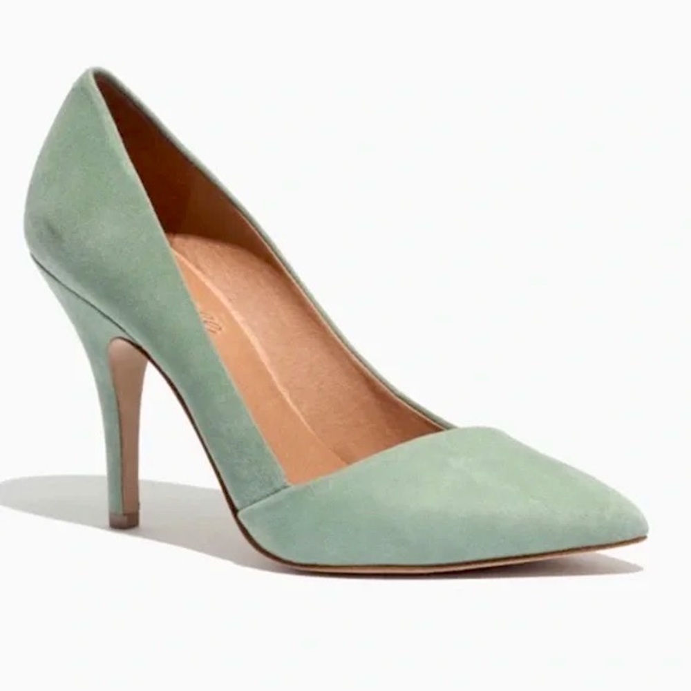 Madewell “Mira” Suede Point Toe Pump Heels in Sage Green